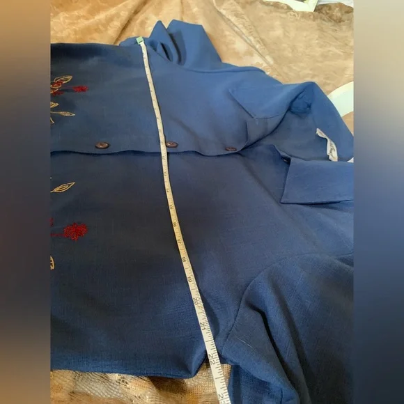 Vintage Blue Floral Embroidered Short Sleeve Button Up Shirt Size 10 43123450 - Picture 10 of 12